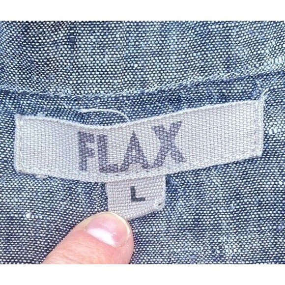 Flax Size Large L Dark Gray Button Down Linen Shirt Peplum Lagenlook Coastal - Picture 11 of 16